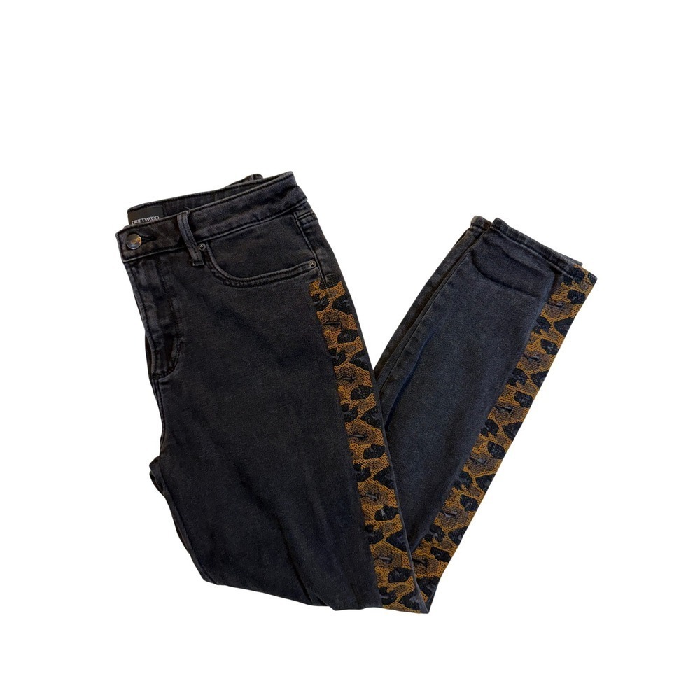 DRIFTWOOD Gizelle Skinny Fit Black Jeans with Cheetah Side Stripe Size 27